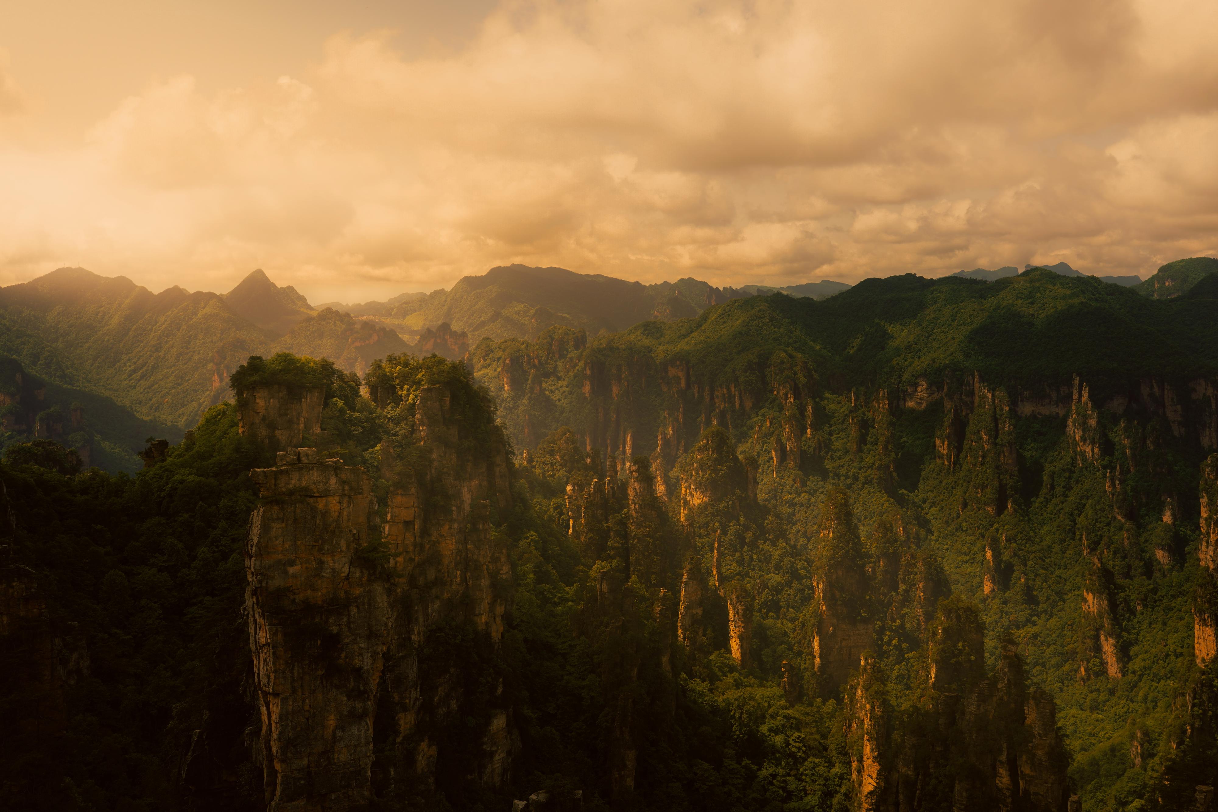 Golden sky over Zhangjiajie National Forest Park